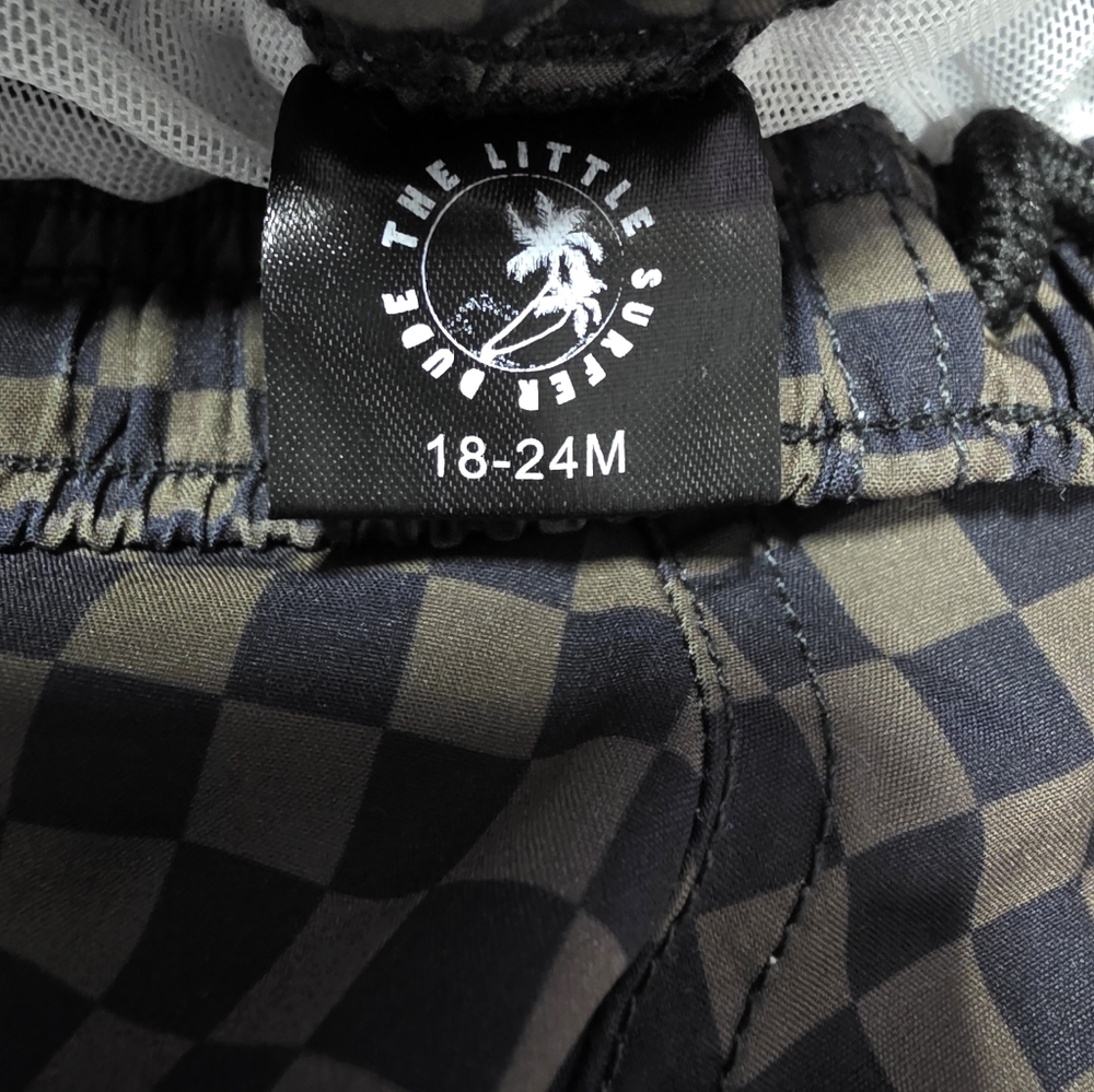 THE LITTLE SURFER DUDE Checkered Black and Gray Swim Shorts - Picture 2 of 3
